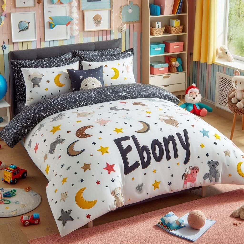 Draps personnalises avec le prenom ebony chambre d enfant