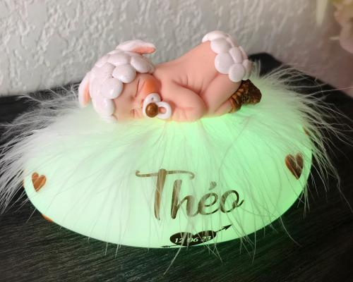 cadeau bébé unique - veilleuse galet lumineux en fimo - création artisanale