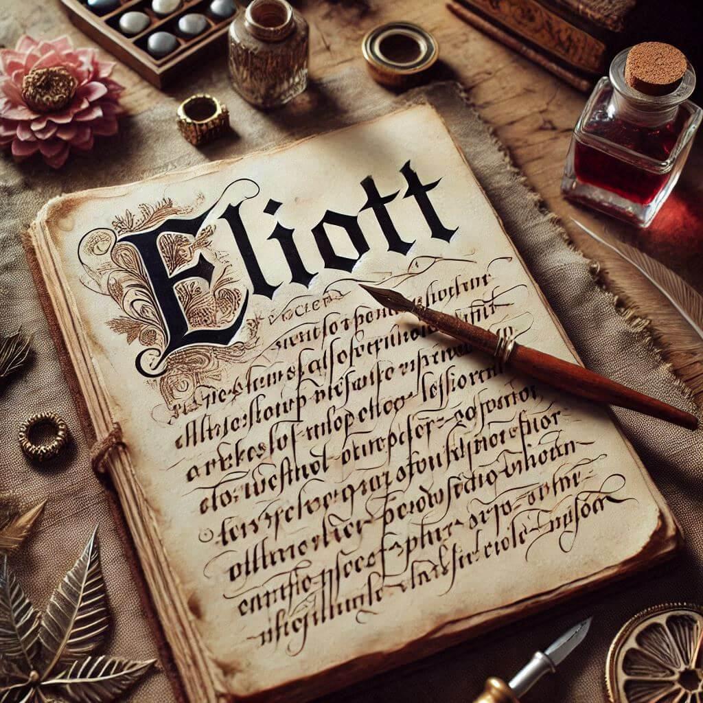 le prénom Eliott ecrit joliment en calligraphie sur un journal