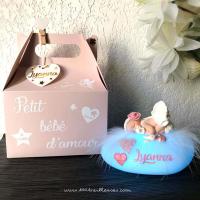 coffret cadeau de naissance original et utile - jolie veilleuse bébé artisanale - thème rose et blanc