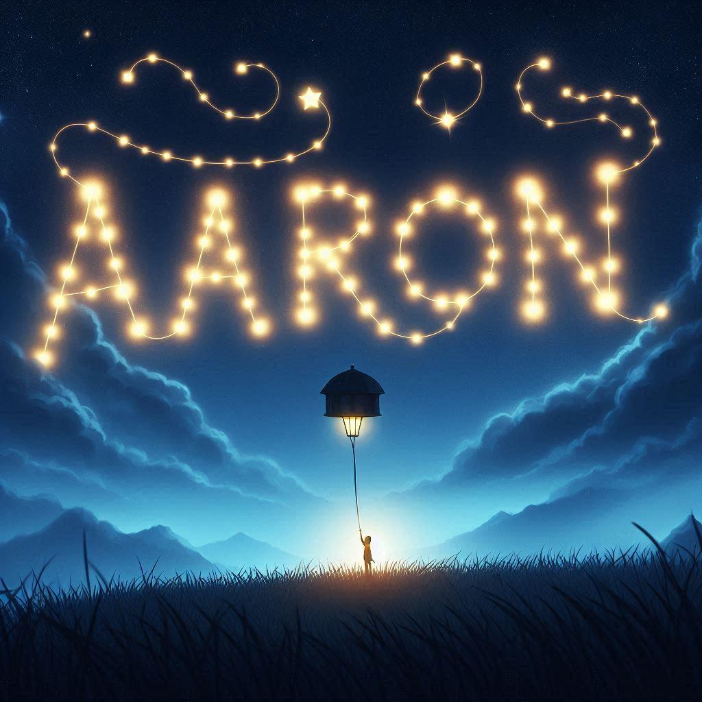 Le prenom aaron ecrit dans le ciel avec une petite etoile allumee