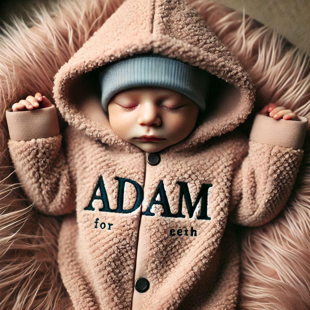 Le prenom adam sur un manteau de bebe garcon mate de peau qu un bebe porte sur soi