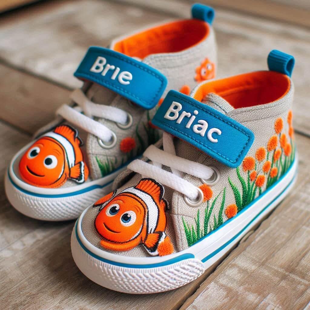 Le prenom briac sur des baskets de petit garcon theme nemo 1