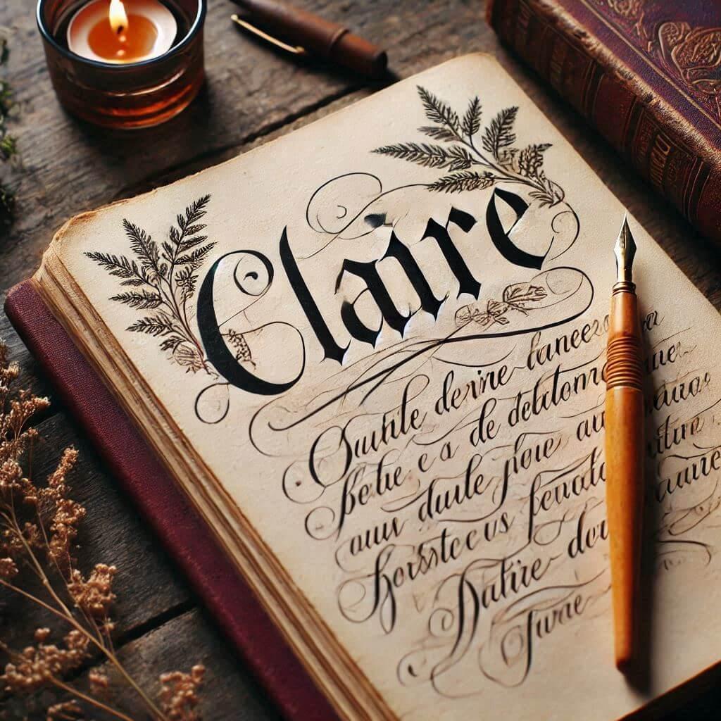 Le prenom claire en francais ecrit joliment facon calligraphie sur un carnet ancien 1