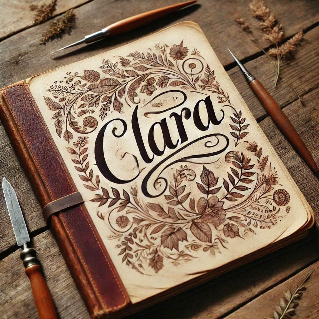 Le prenom clara ecrit joliment facon calligraphie sur un carnet ancien 1