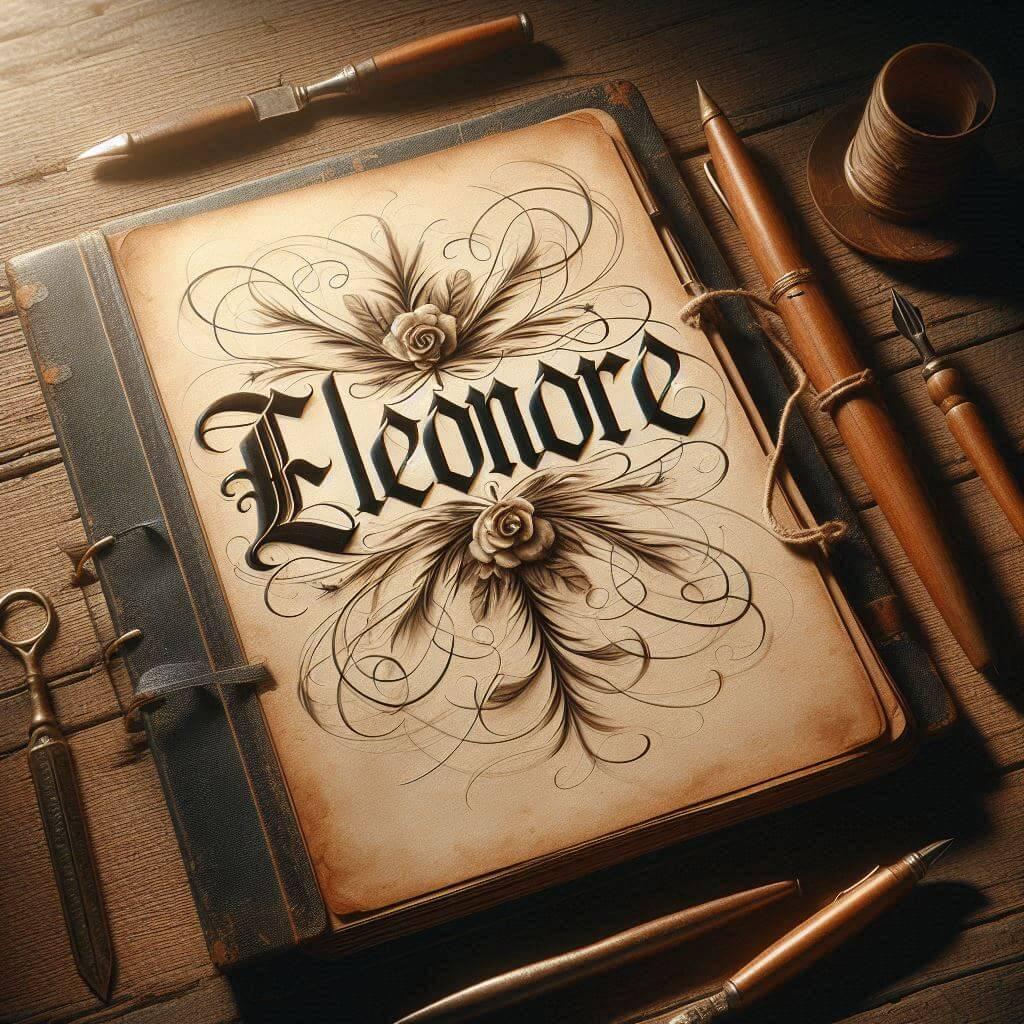 Le prenom eleonore ecrit joliment eleonore en calligraphie sur un carnet