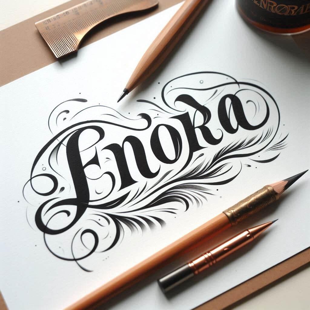 Le prenom enora ecrit joliment en calligraphie sur un papier 1 1