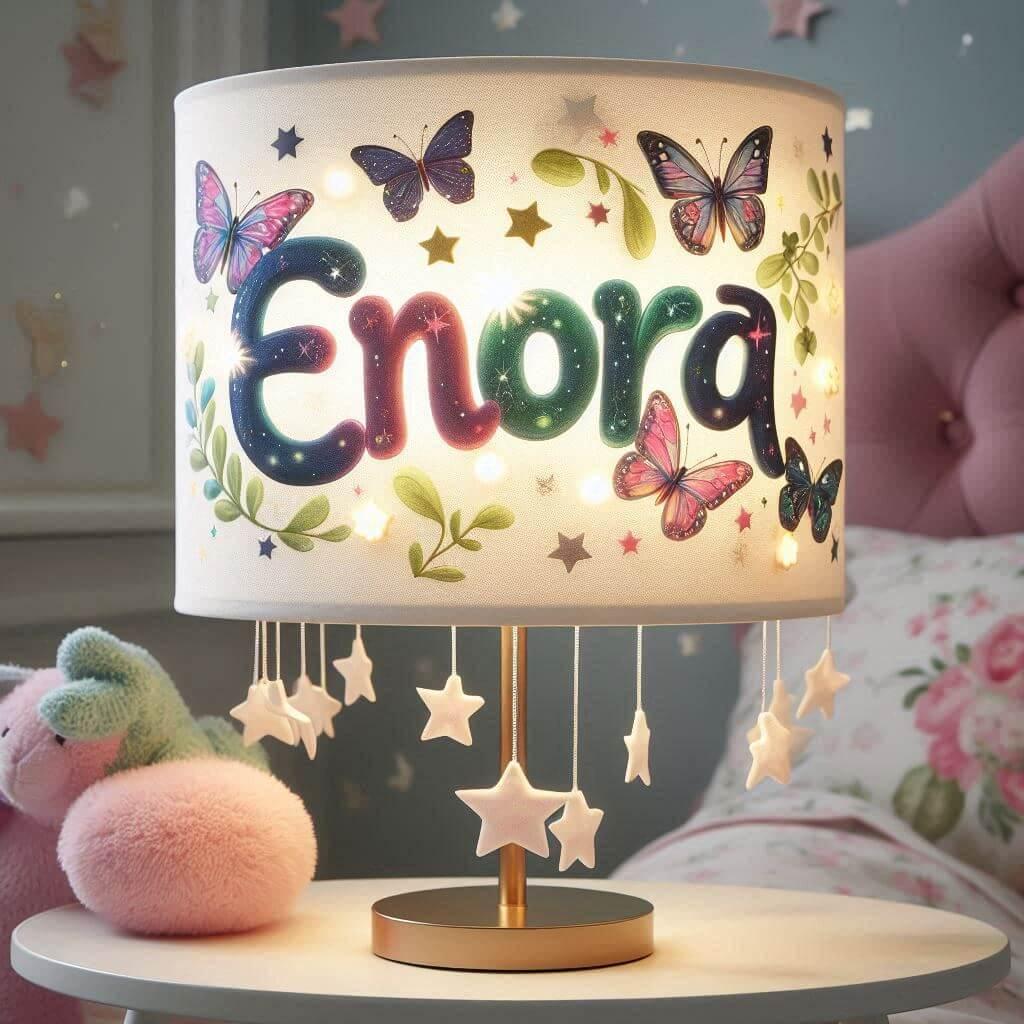 Le prenom enora sur une lampe pour petite fille 1