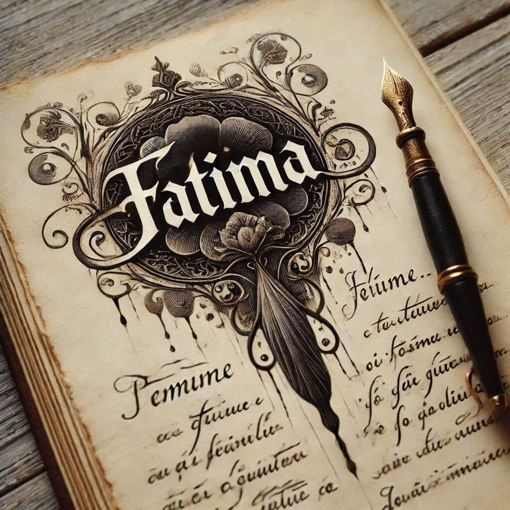 Le prenom fatima ecrit en francais joliment en calligraphie sur un ancien carnet 1 1