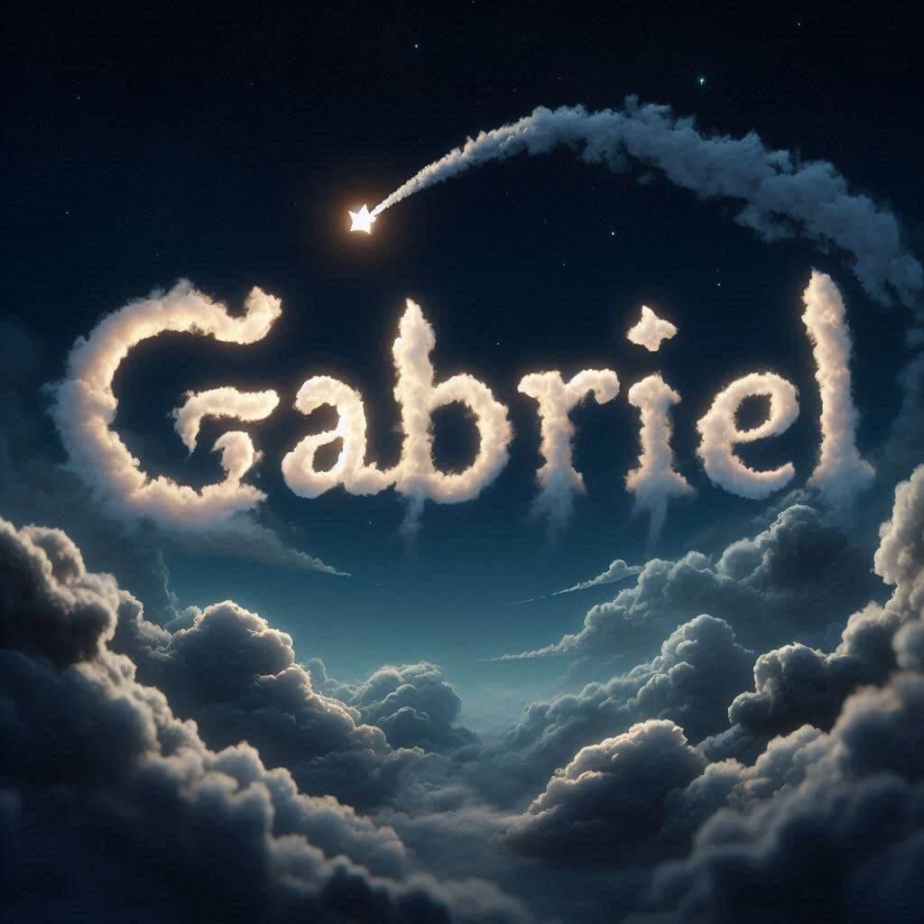 Le prenom gabriel ecrit dans les nuages avec une petite etoile