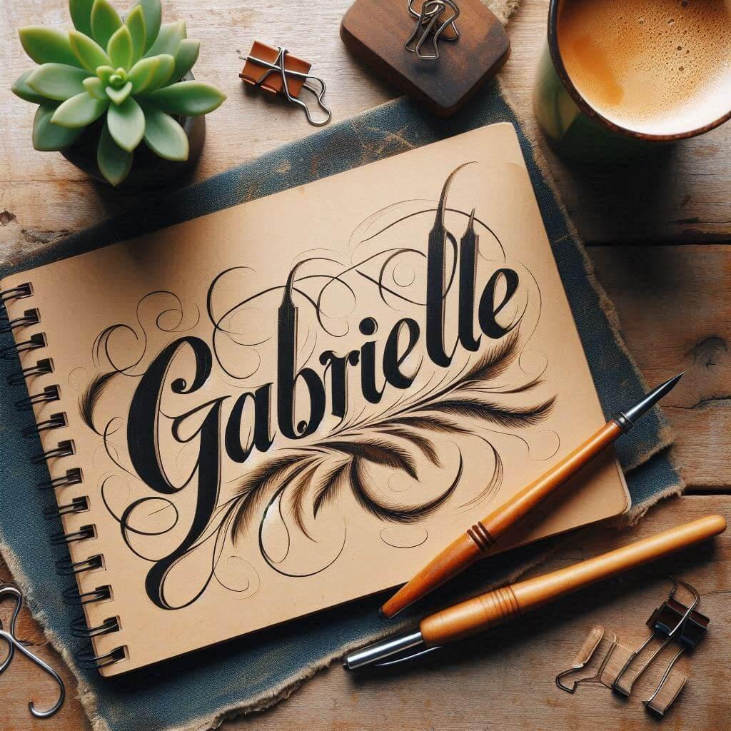 Le prenom gabrielle ecrit joliment facon calligraphie gabrielle sur un carnet ancien