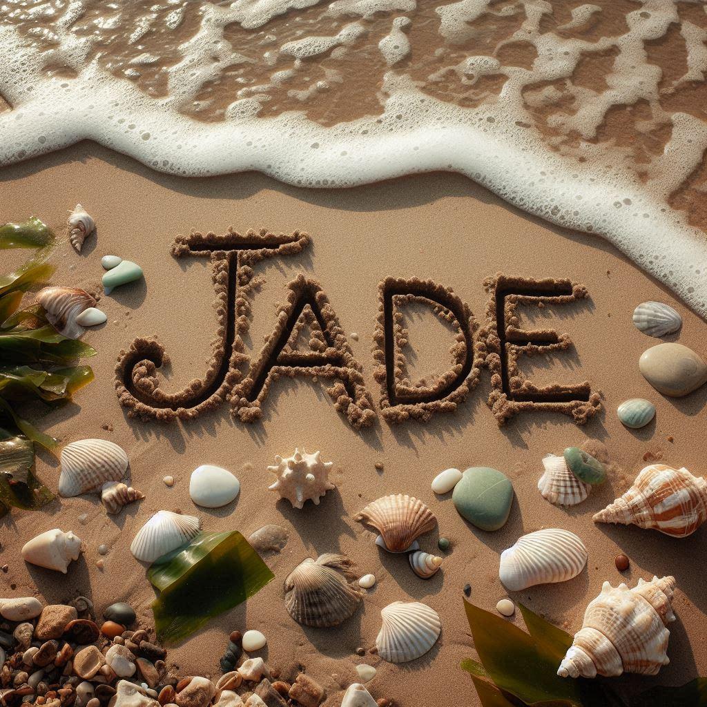 Le prenom jade ecrit dans le sable