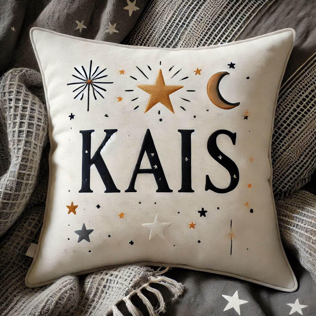 Le prenom kais sur un coussin avec des etoiles