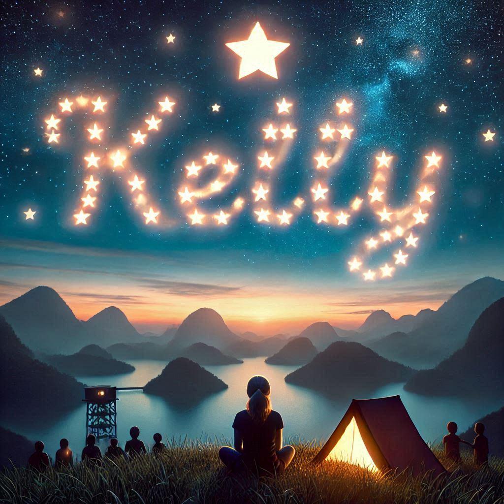 Le prenom kelly ecrit dans le ciel avec une petite etoile allumee