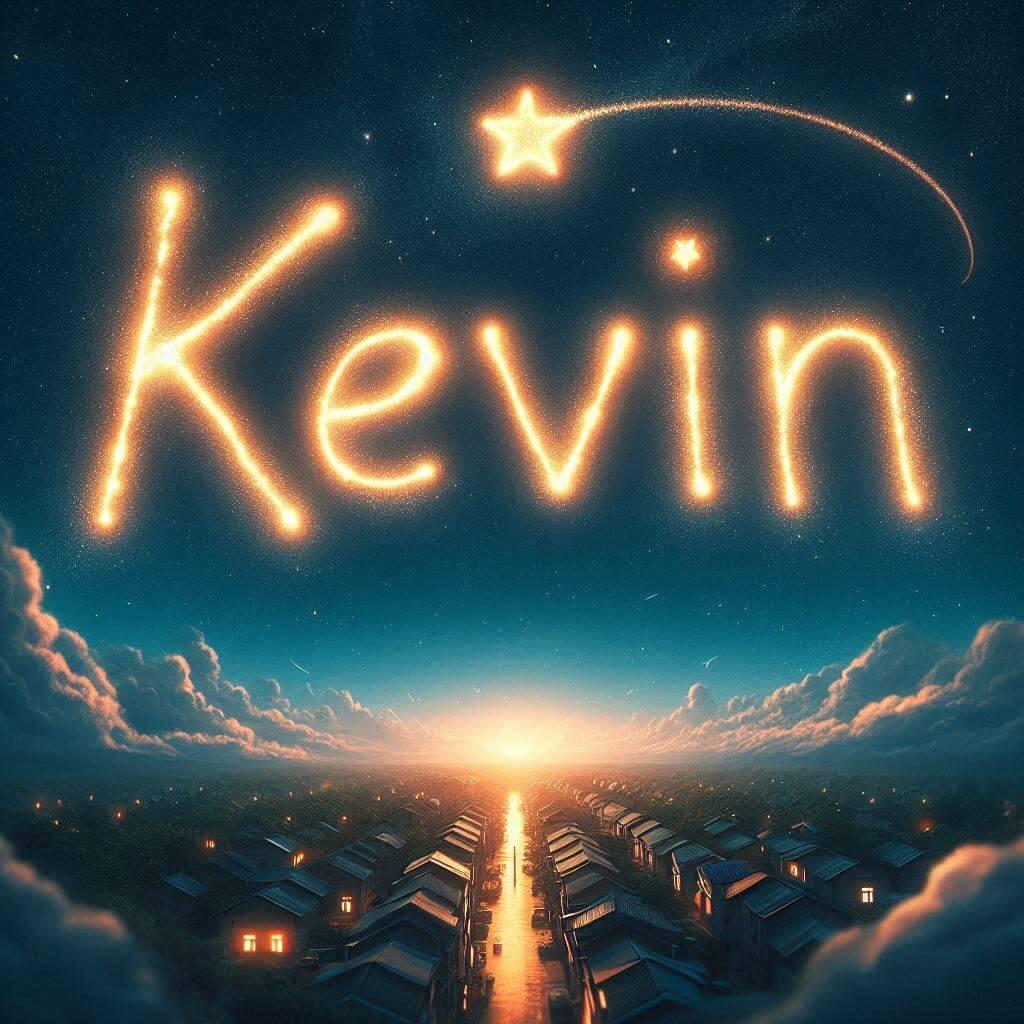 Le prenom kevin ecrit dans le ciel avec une petite etoile allumee