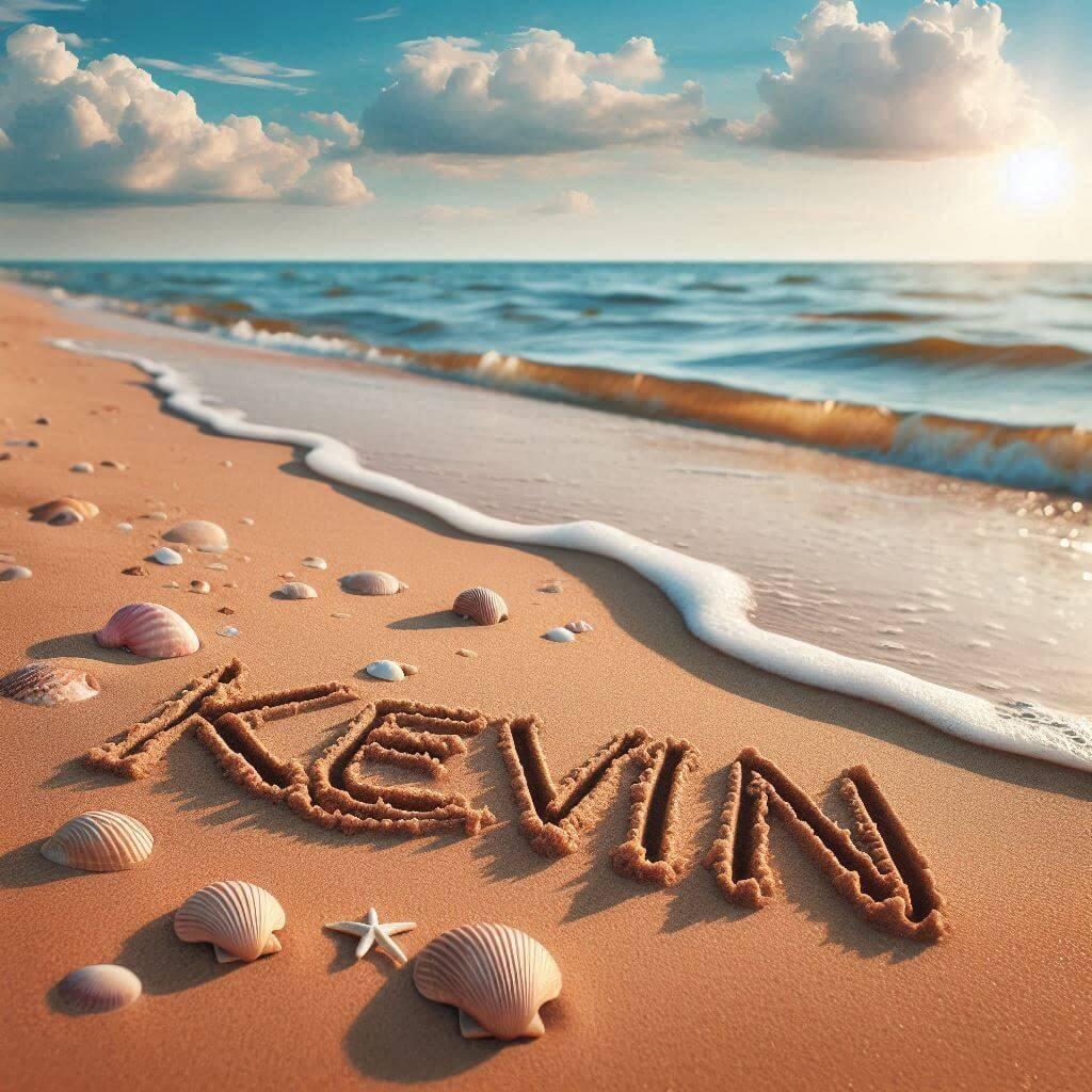 Le prenom kevin ecrit sur la plage