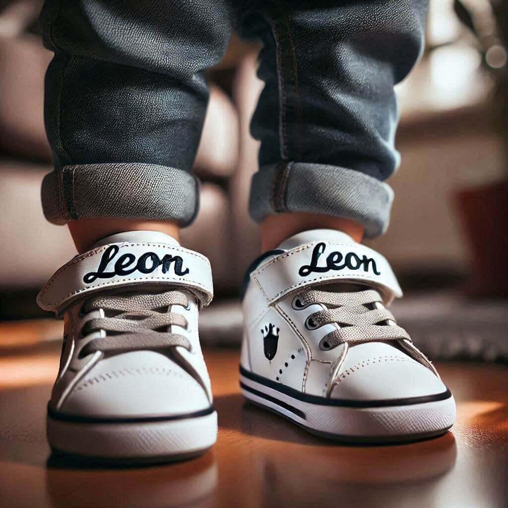 Le prenom leon ecrit sur des baskets d enfant 1