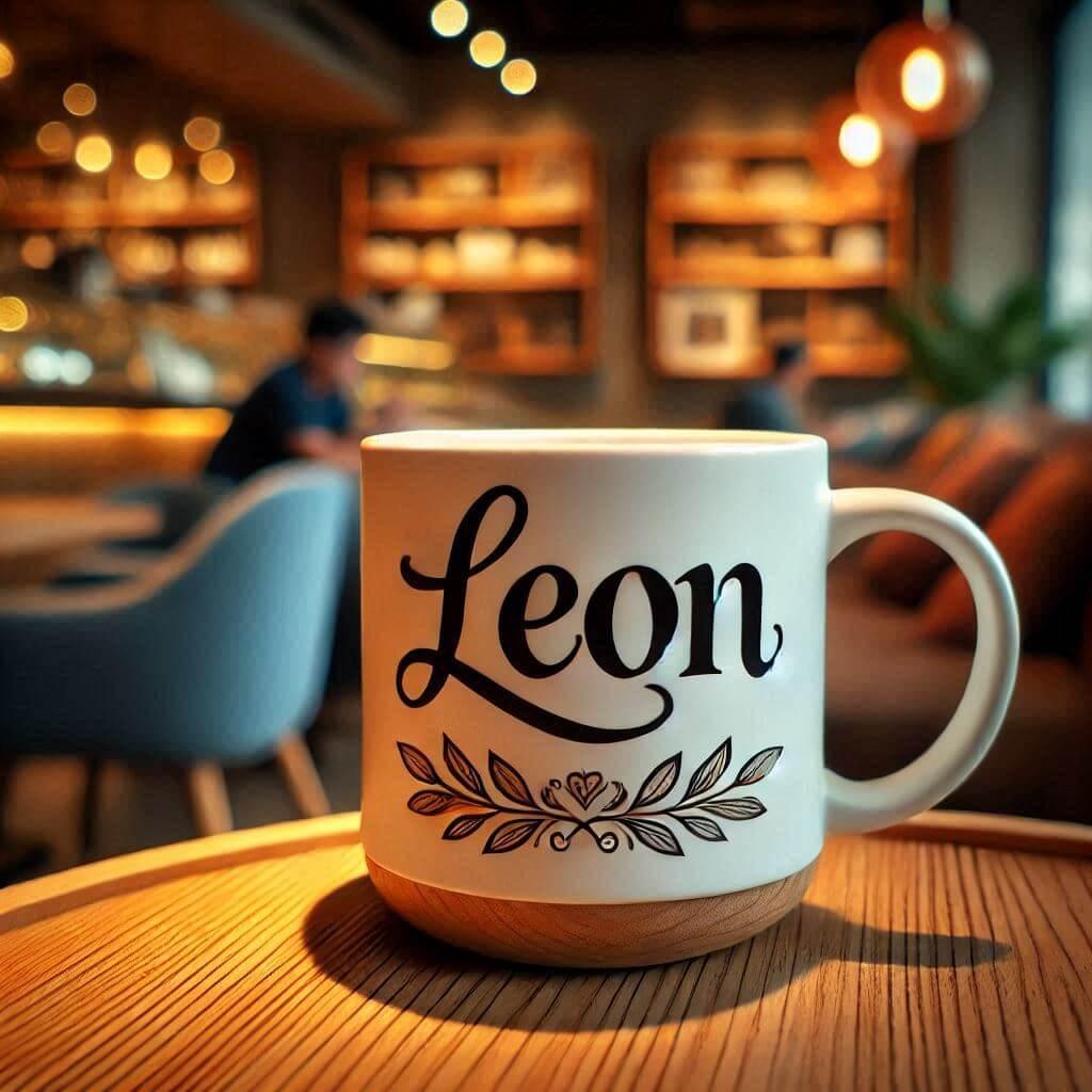 Le prenom leon ecrit sur un mug 1