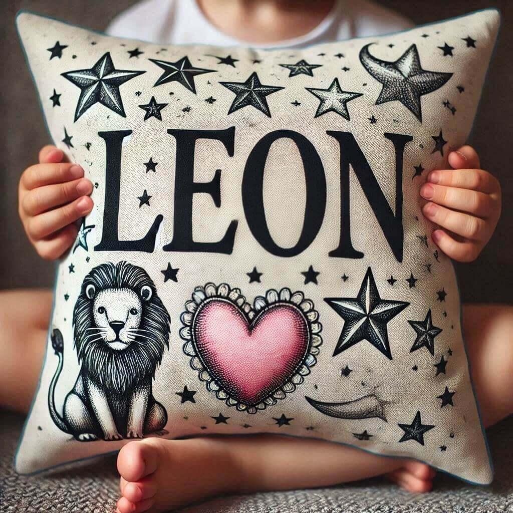 Le prenom leon sur un coussin personnalise pour enfant 1 1