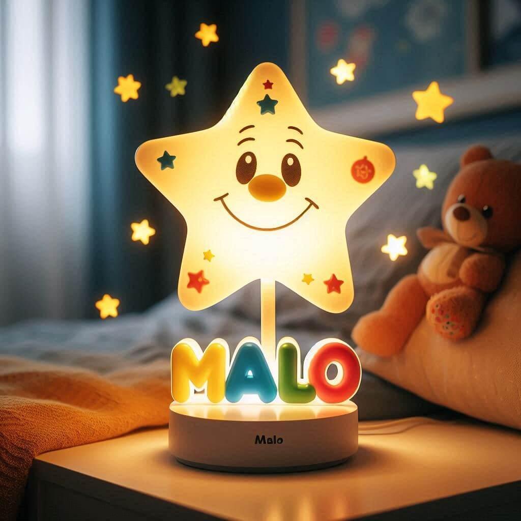 Le prenom malo ecrit sur une lampe de enfant 1