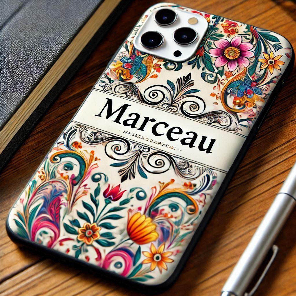 Le prenom marceau ecrit joliment sur une coque de telephone