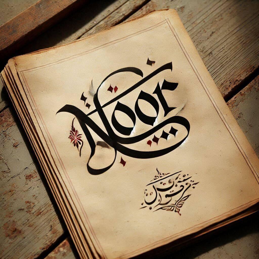 Le prenom noor ecrit joliment facon calligraphie sur un carnet ancien 2 1