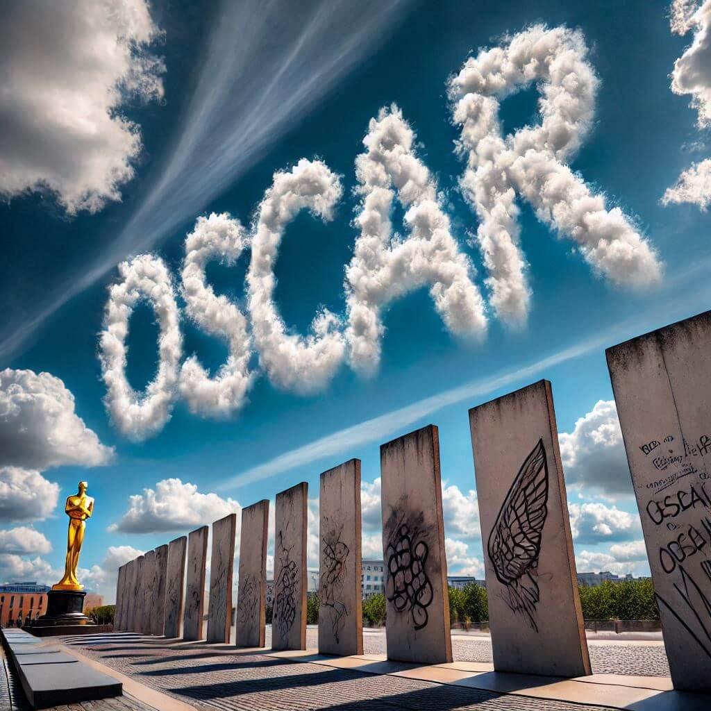 Le prenom oscar ecrit joliment dans le ciel avec les nuages au dessus du memorial of the berlin wall