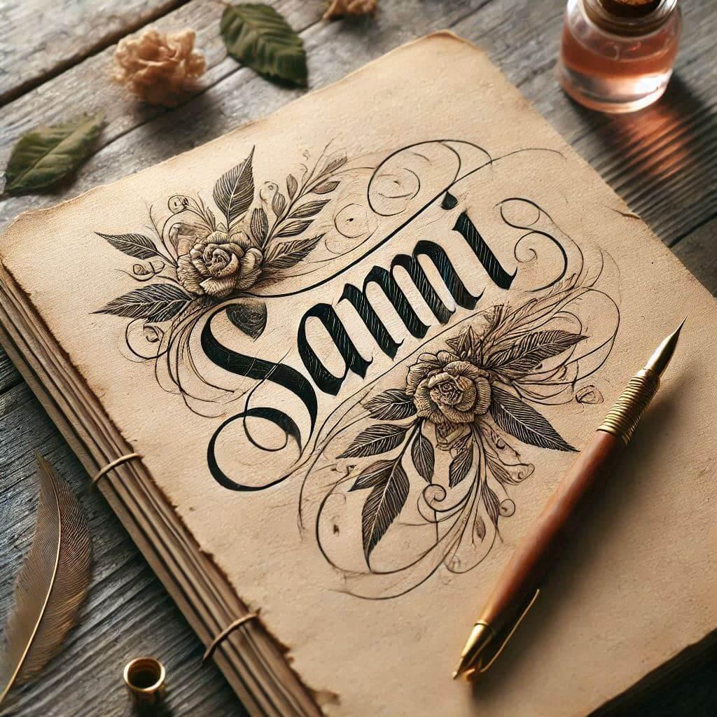 Le prenom sami ecrit joliment facon calligraphie sur un carnet ancien 1