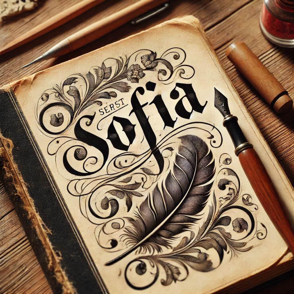 Le prenom sofia ecrit en francais en calligraphie sur un vieux carnet 2 1