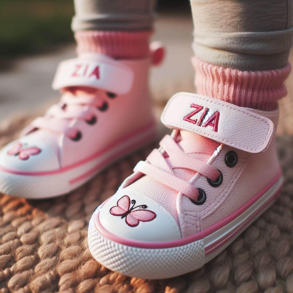 Le prenom zia sur des baskets de petite fille