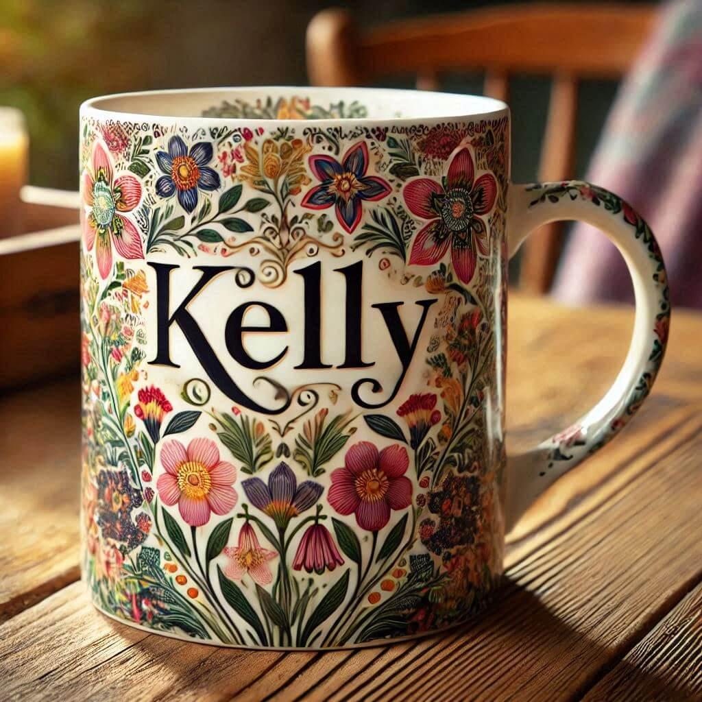 Le prenon kelly sur un mug fleuri