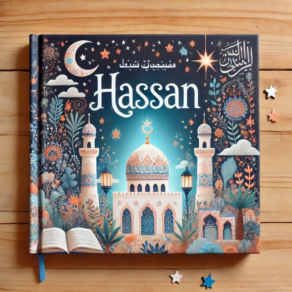 Livre pour enfants une couverture de livre avec le prenom hassan en titre