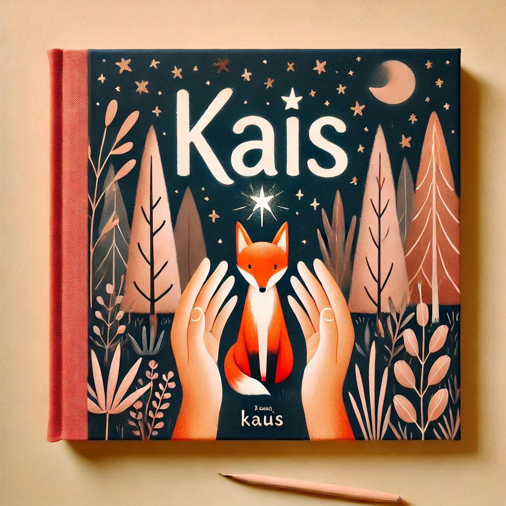 Livre pour enfants une couverture de livre avec le prenom kais en titre avec deux points sur le i trema dans les mains dun enfant 1