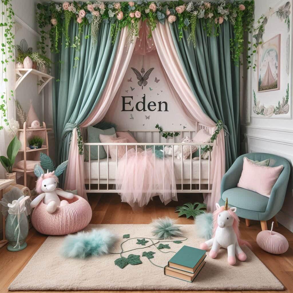 Magnifique chambre decoration vert d eau et rose pale prenom eden