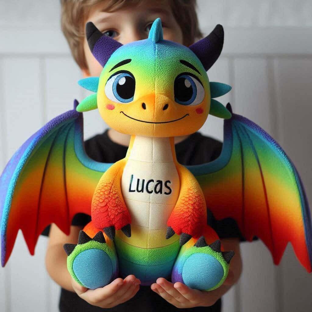 Magnifique peluche dragon avec le prenom lucas