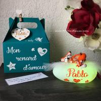 Magnifique veilleuse bebe fimo renard avec boite cadeau