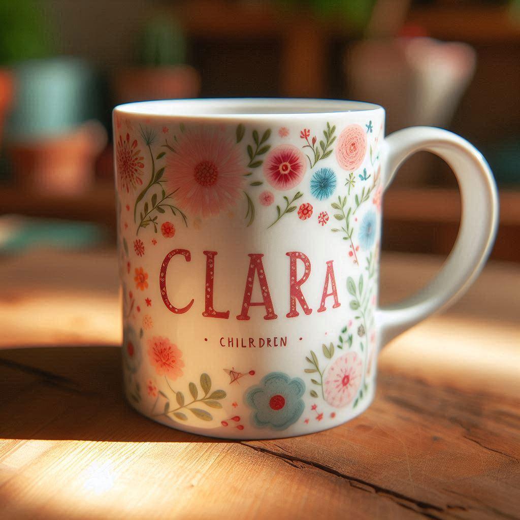 Mug enfant avec le prenom clara motif fleuri