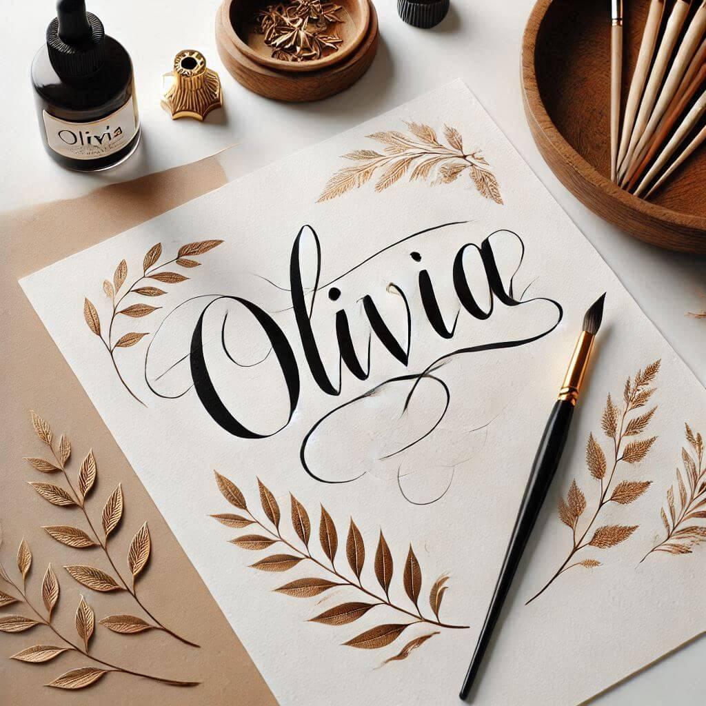 le prenom olivia ecrit en calligraphie sur un papier