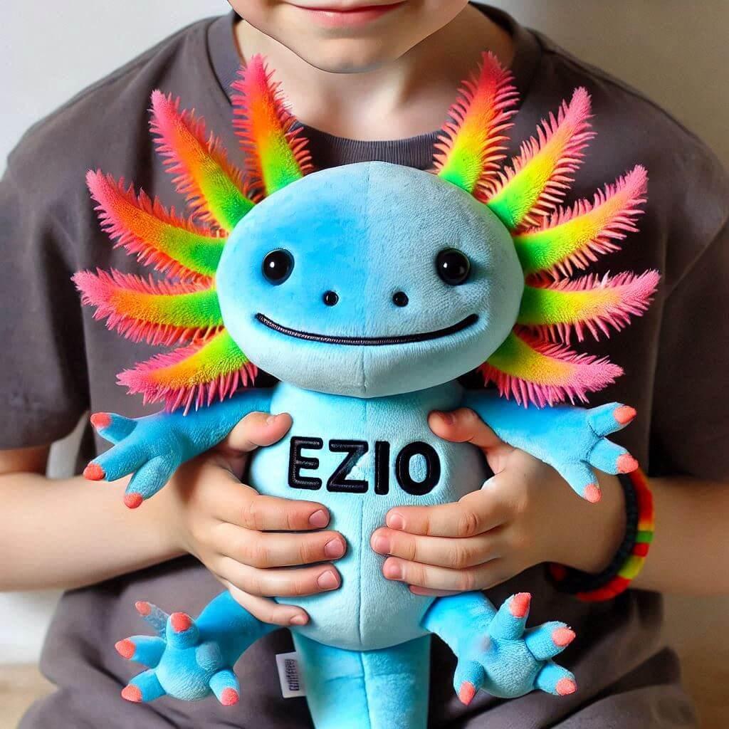 Peluche axolotl personnalisee avec le prenom ezio