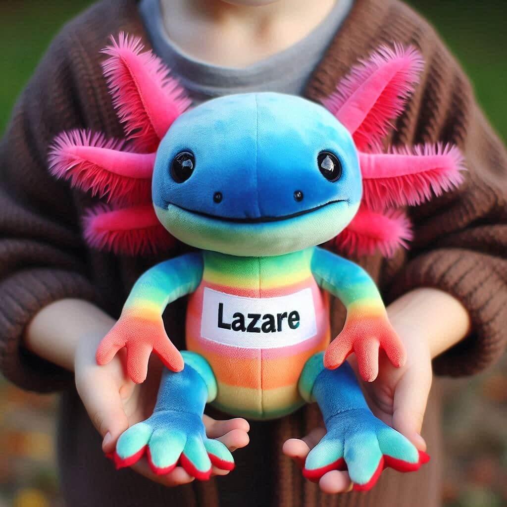 Peluche axolotl personnalisee avec le prenom lazare