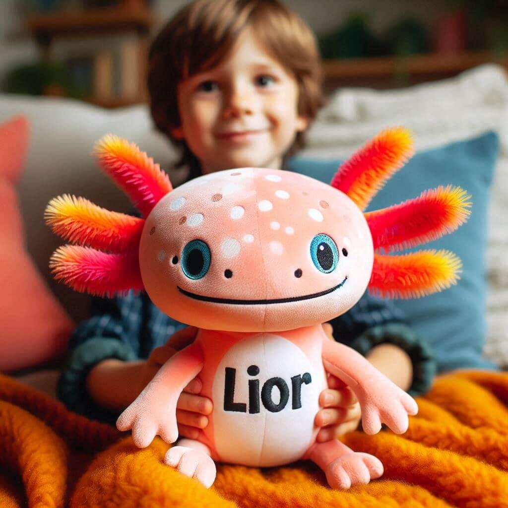 Peluche axolotl personnalisee avec le prenom lior