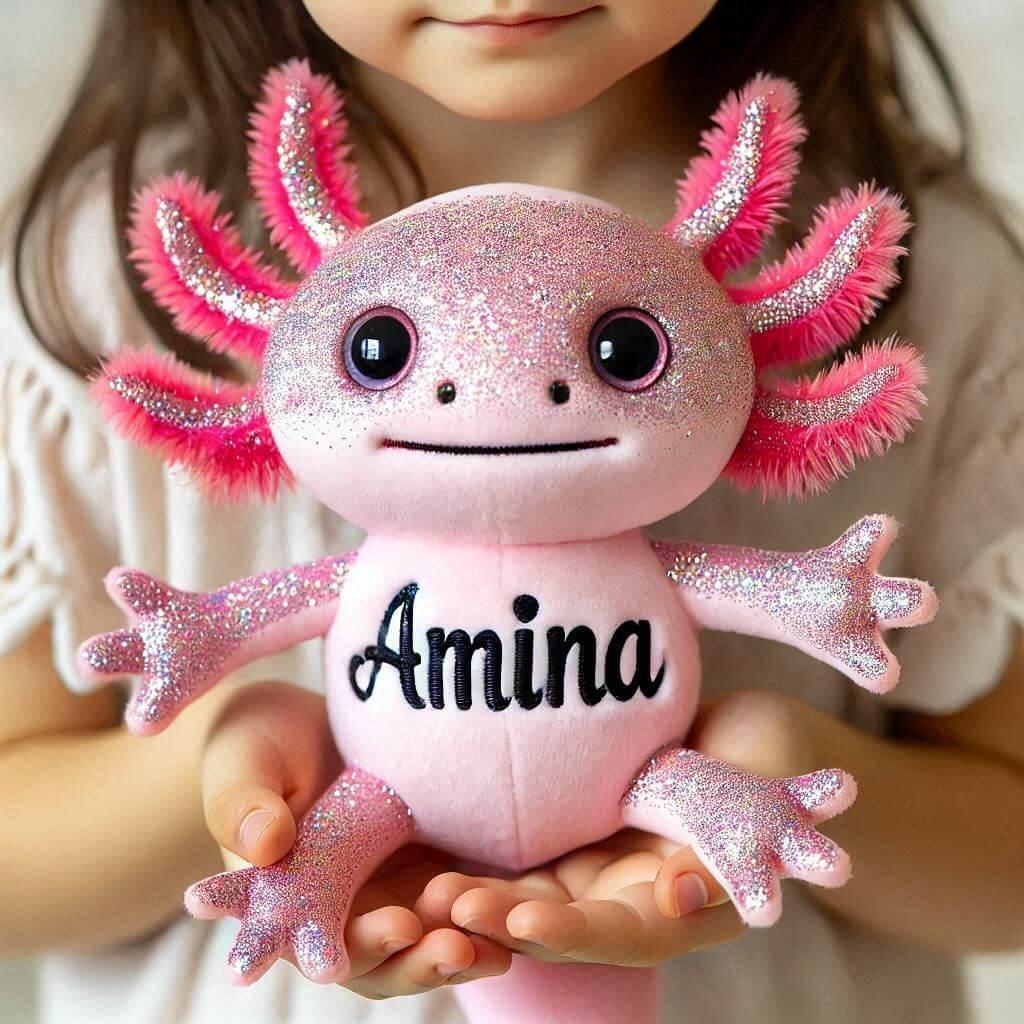 peluche axolotl avec le prenom Amina