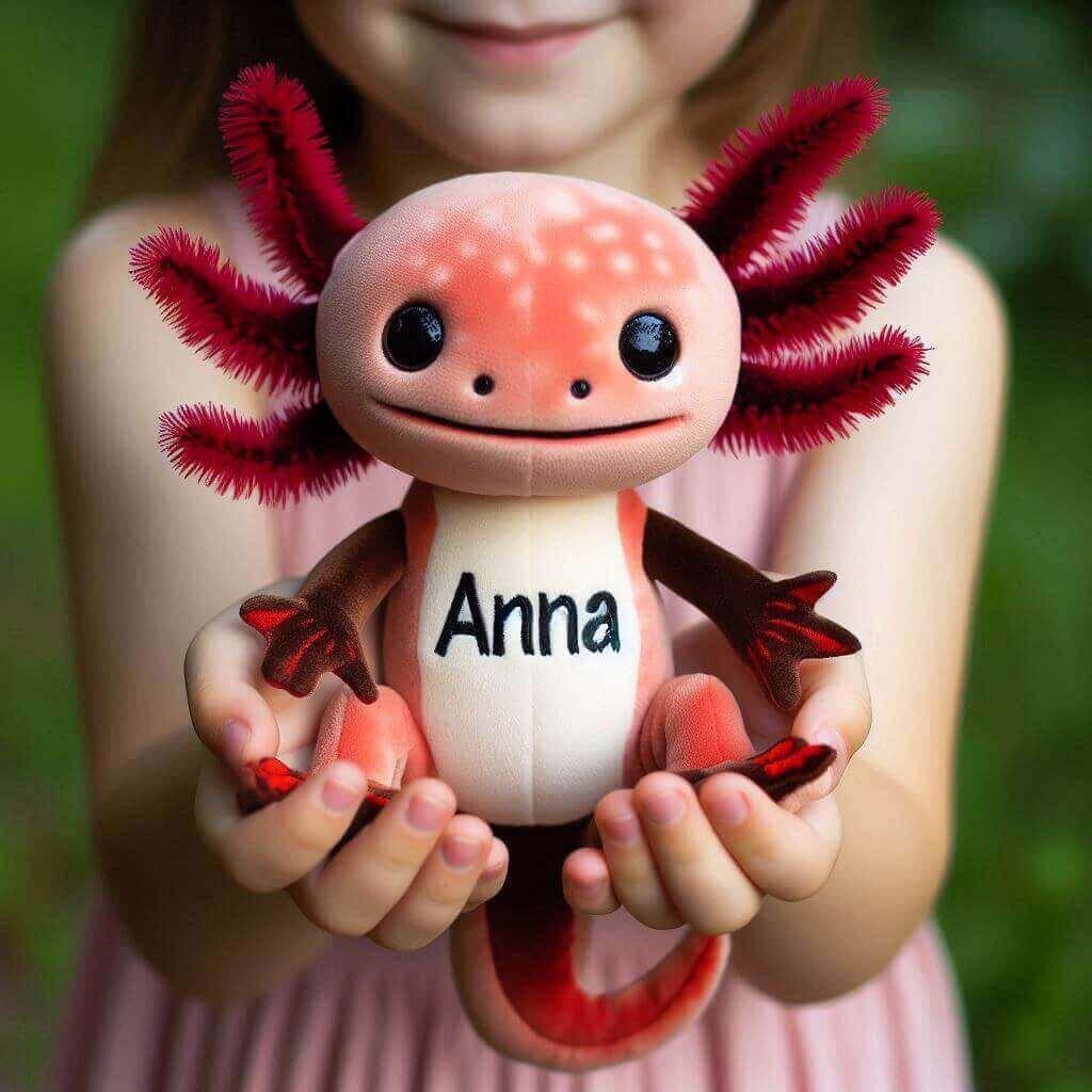 Peluche axolotl trop mignonne avec le prenom anna