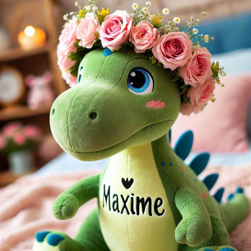 Peluche dinosaure personnalise avec le prenom maxime