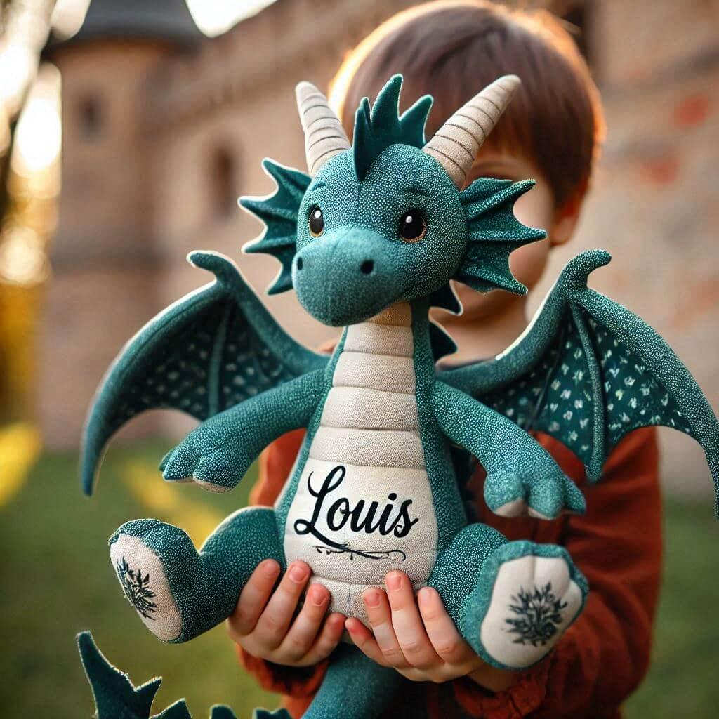 Peluche dragon avec le prenom louis