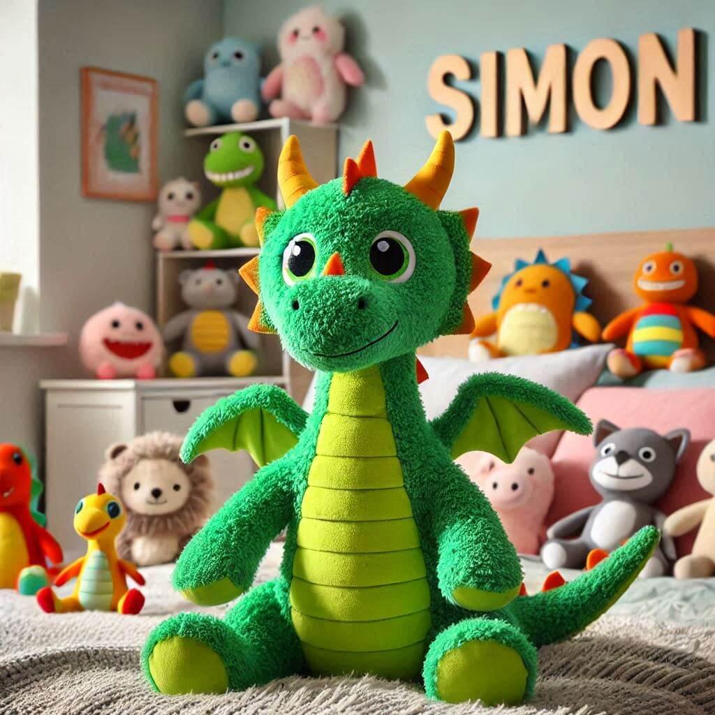 Peluche dragon avec le prenom simon