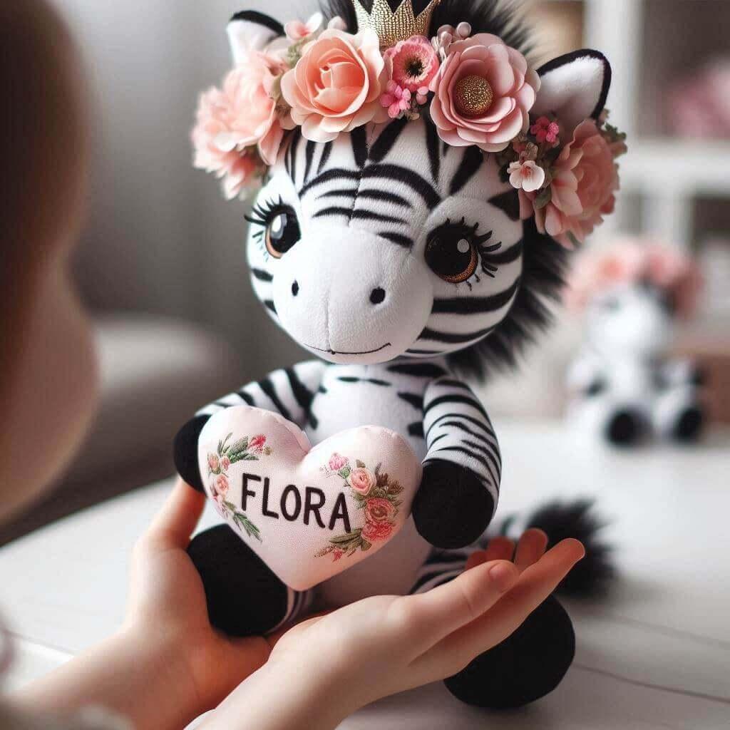 Peluche zebre avec le prenom flora