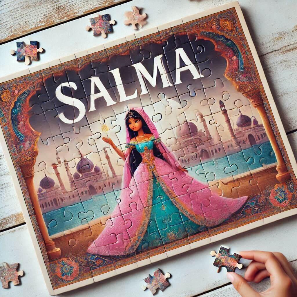 puzzle personnalisé avec le prénom salma, theme princesse