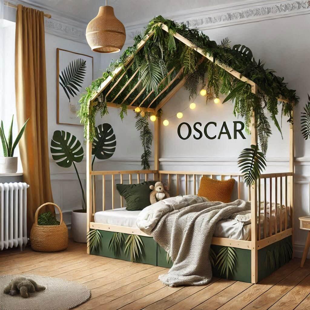 Belle décoration de chambre-de-bebe-garcon-avec-le-prenom-oscar-sur-le-theme-jungle