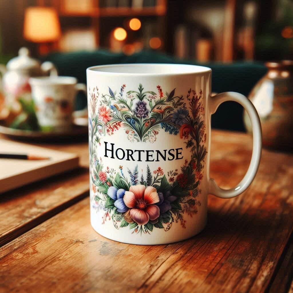 Prenom hortense sur un mug hortense ecrit en francais avec un s